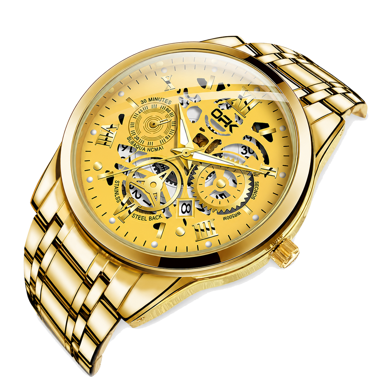 OPK 8135 Men's Quartz Watch, Skeleton Design, Metal Strap, 3 ATM