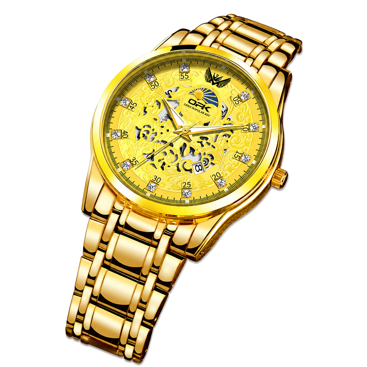 OPK 8149 Men's Quartz Watch, Skeleton Design, Stainless Steel, 3 ATM