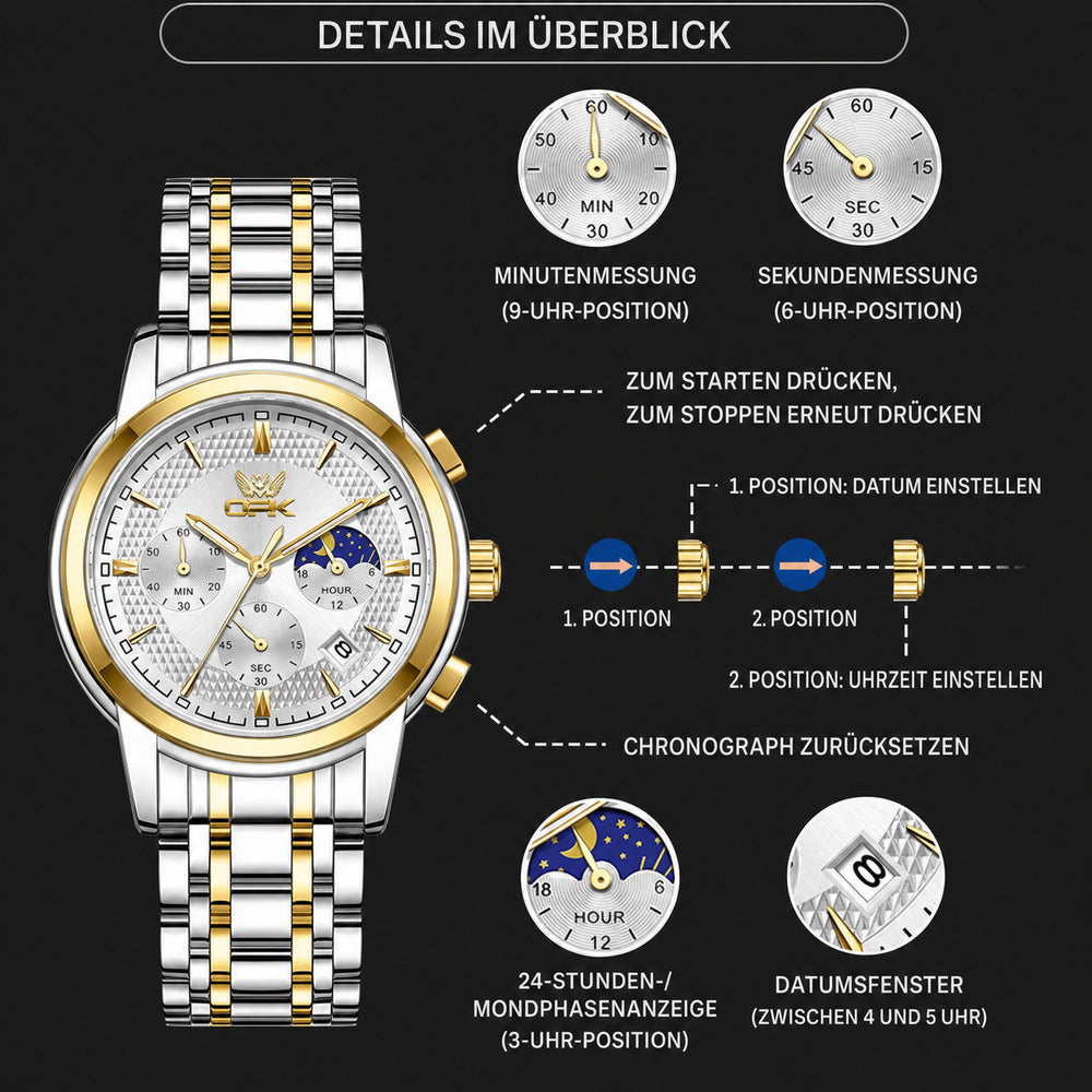 OPK 6050 Men's Chronograph Quartz Watch with Moon Phase Display – detail view 6