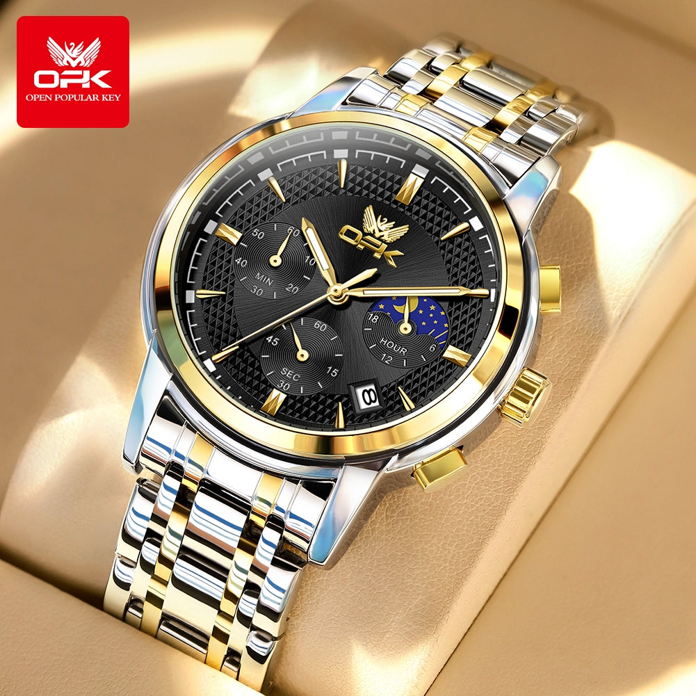 OPK 6050 Men's Chronograph Quartz Watch with Moon Phase Display – detail view 7