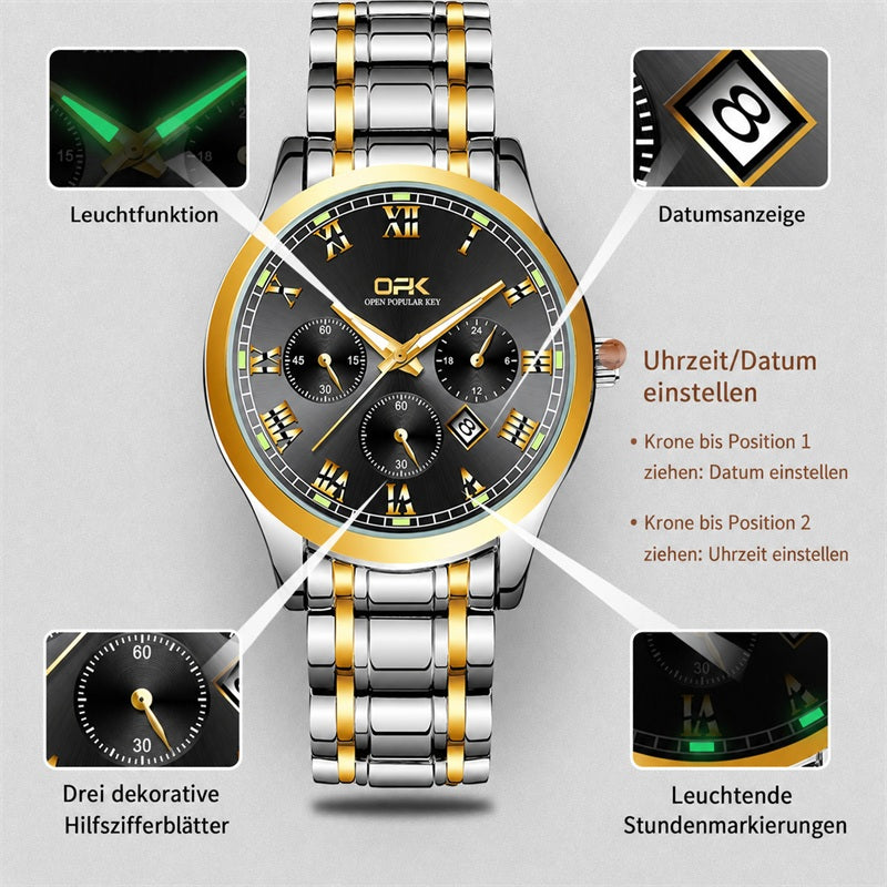 OPK 8119 Men's Quartz Watch, Multifunction Look, Stainless Steel, 3 ATM – detail view 6