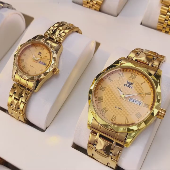 OPK 8166 Quartz Couple Watch Set for Men and Women product video