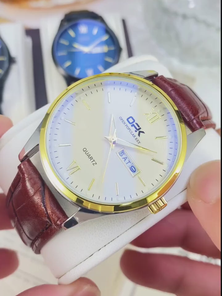 OPK 8132 Men's Quartz Watch with Leather Strap product video