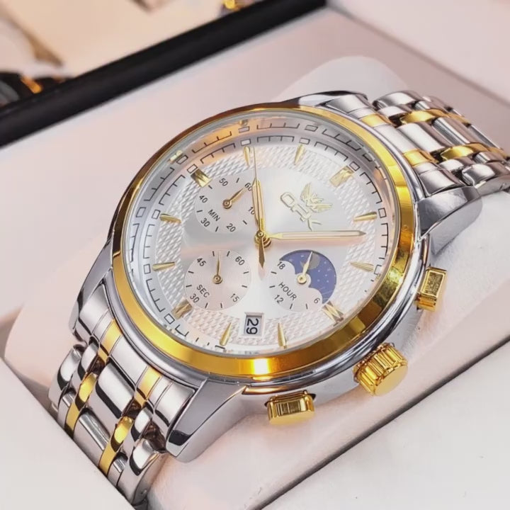 OPK 6050 Men's Chronograph Quartz Watch with Moon Phase Display product video